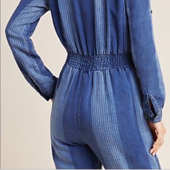 Anthropologie Cloth & Stone Laney Chambray Jumpsuit Striped Pants Jumpsuit XL - Picture 4 of 14